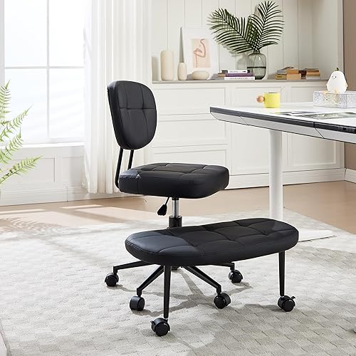 Miniatura 8 de Silla de oficina con patas cruzadas, silla de escritorio ergonómica cruzada con ruedas de freno, silla de escritorio para oficina en casa con altura