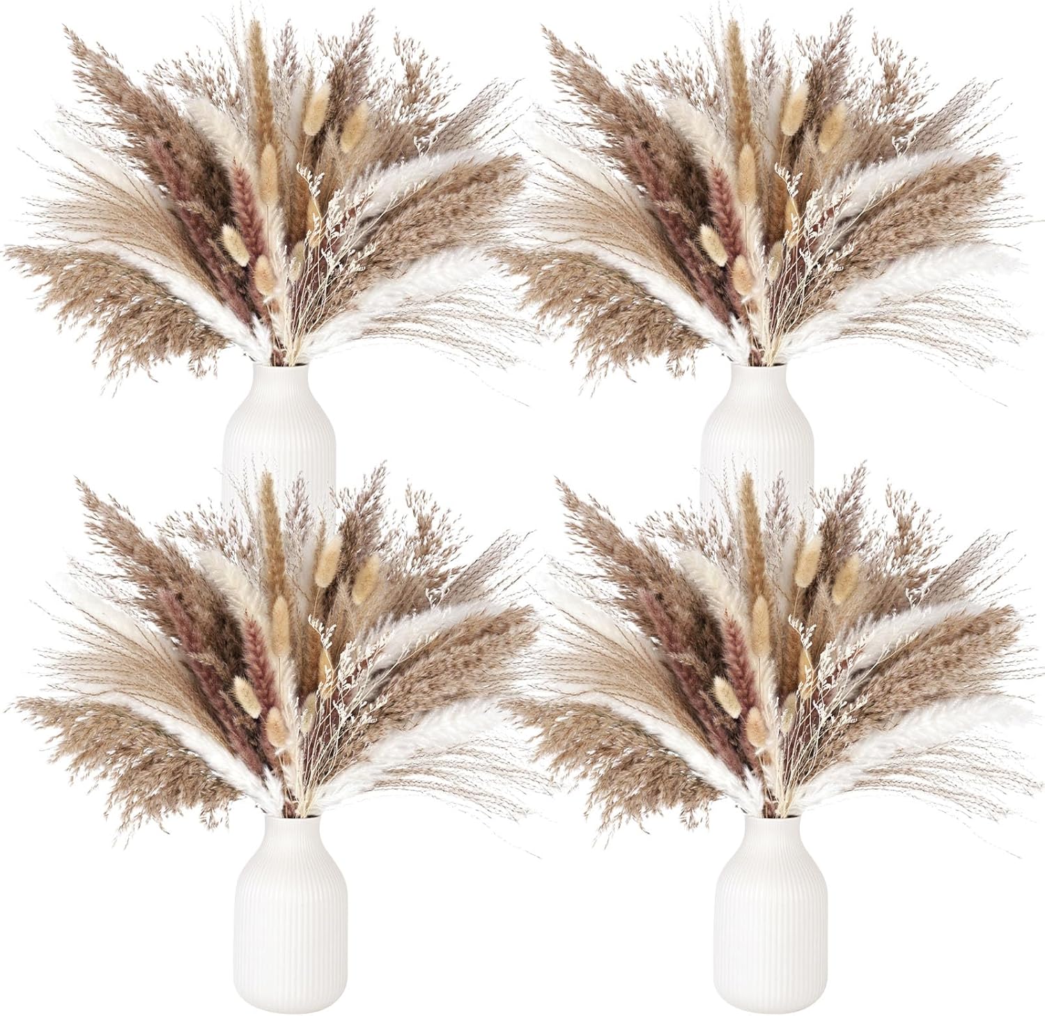 JOHOUSE 450PCS Natural Dried Pampas Grass Decor, Boho Wedding Pampas Grass Bunny Tails Dried Plants Farmhouse Decoration