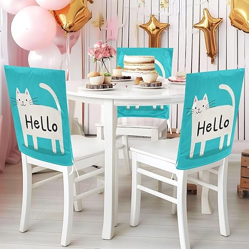 Miniatura 5 de Hello Cartoon Cute White Cat Decorative Dorm Desk Chair Cover for Hotel Soft Machine Washable Chair Slipcovers cobertores para sillas de comedor Set