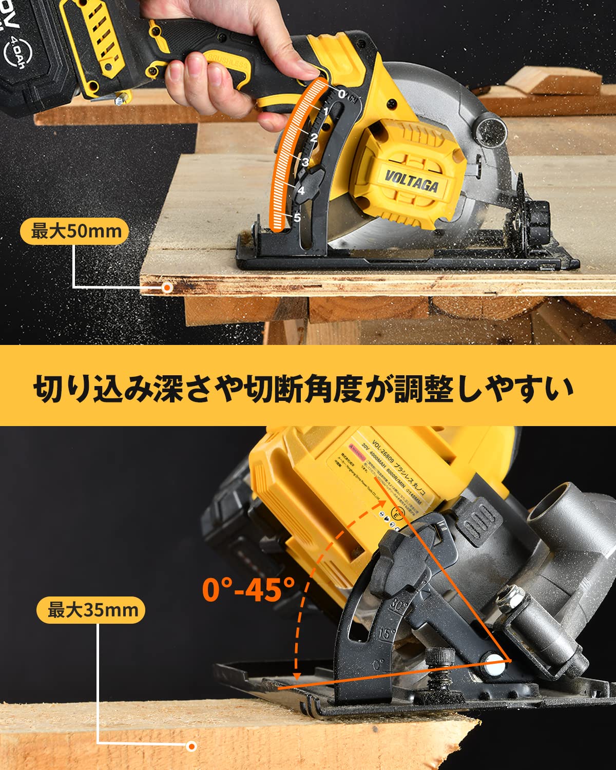 ノコ様 Amazon | VOLTAGA 丸のこ 電動 充電式 20V 丸鋸 マルノコ 4.0Ah