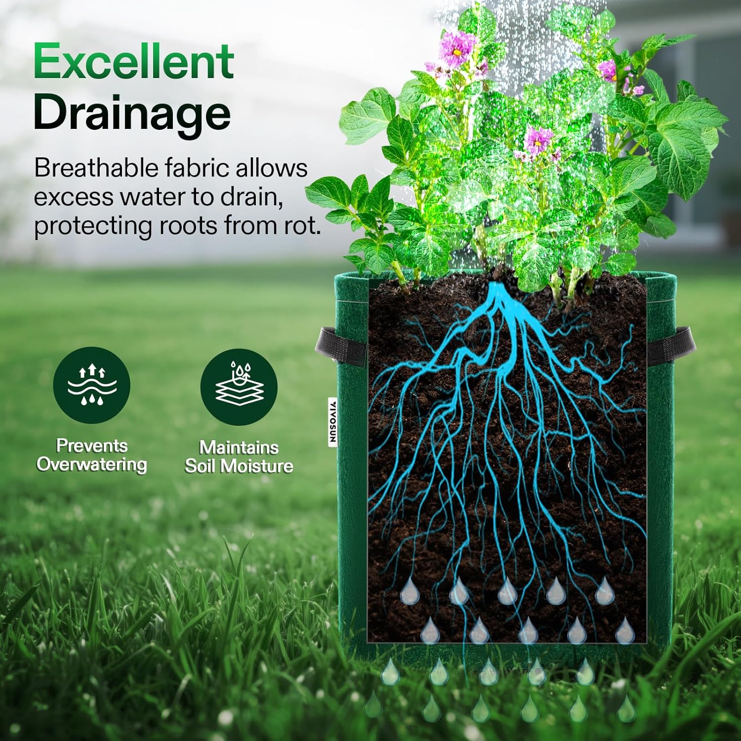 VIVOSUN 5-Pack 10 Gallon Potato Grow Bags for Growing Potatoes, Fabric Potato Pots with Handle and Roll-up Window, Potato Growing Containers Potato Planter Potato Planter for Growing Potatoes, Green