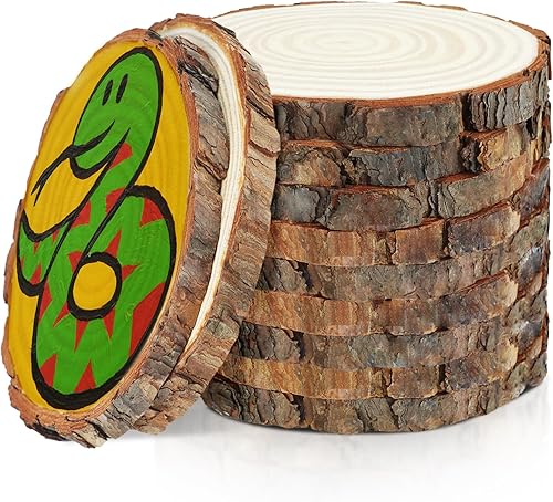 Paquete de 6 rebanadas de madera sin terminar, círculo redondo de madera de 6.3 a 7 pulgadas con corteza de árbol, centros de mesa grandes de madera