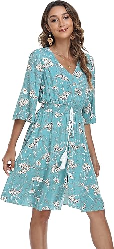 Miniatura 5 de VintageClothing - Vestido de verano para mujer, floral, fluido, bohemio, con botones vestido para la playa.