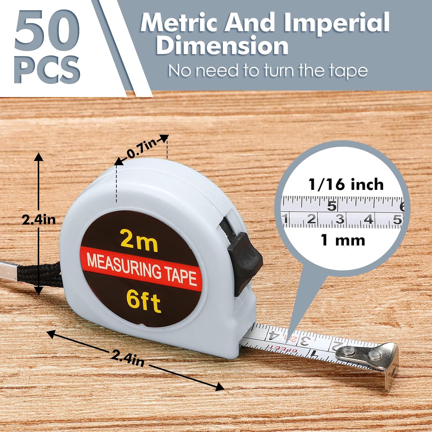 50 Pcs Small Tape Measure Bulk 6 Ft 2M Mini Measuring Retractable Metric Tape Measure and Inch, Portable Easy to Read Measurement for Adults Prizes Construction Tool Party Favors (White)