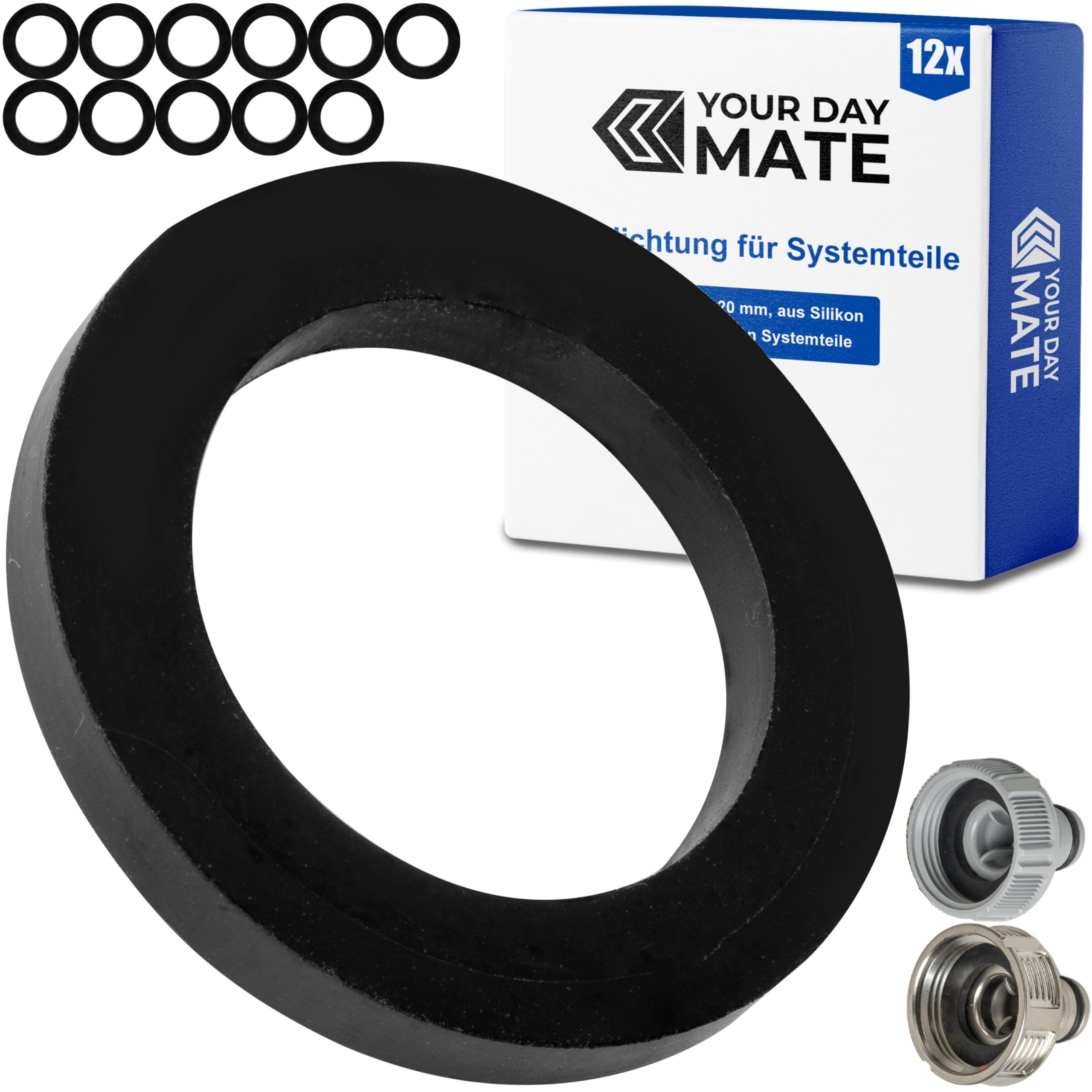 Replacement flat seals set, 12 pieces, for G 1" inch garden system parts, compatible with Gardena 33.3 mm tap connector, 2802