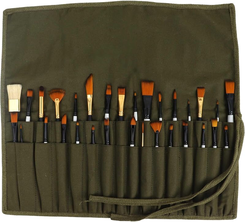 Liquidraw Estojo de Lona Enrolável com 30 Bolsos para Pincéis, Verde