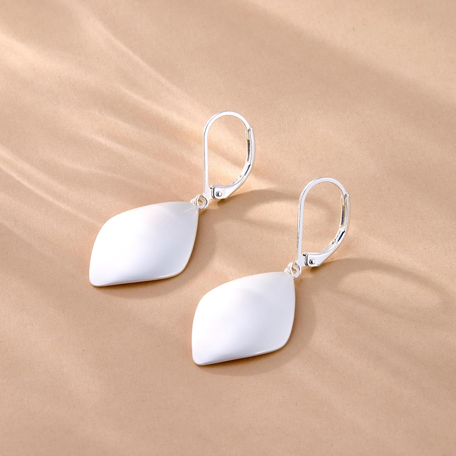 Sterling Silver Rhombus Leaf Dangle Earrings for Women Trendy Lightweight Hypoallergenic 14K Gold Plated Drop Earrings French Leverback - Image 7