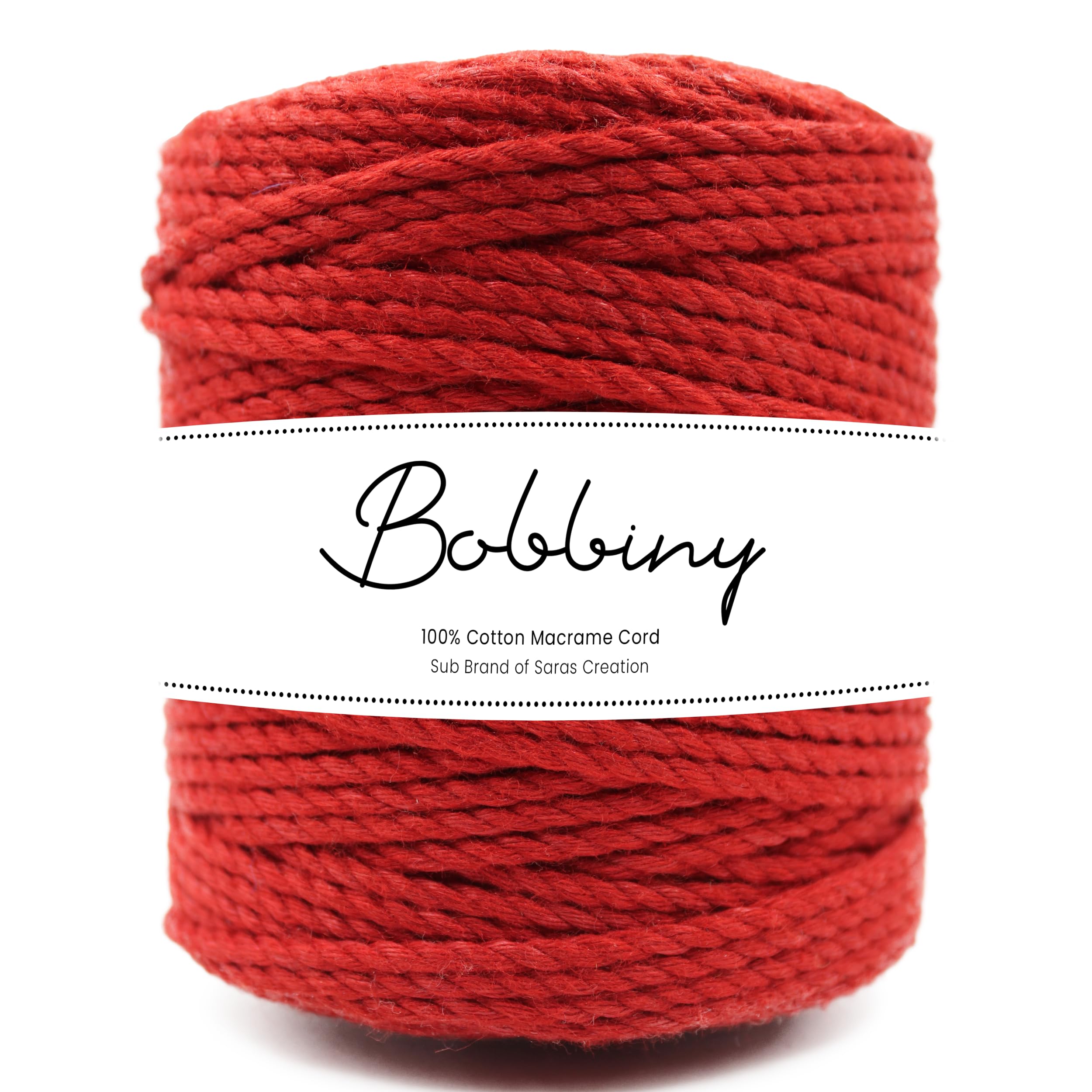 Bobbiny | 3 Ply Twisted Macrame Cotton Cord Dori (Roll Packaging) Thread for Macrame DIY and Other Projects | Red | 3mm,100 Meter