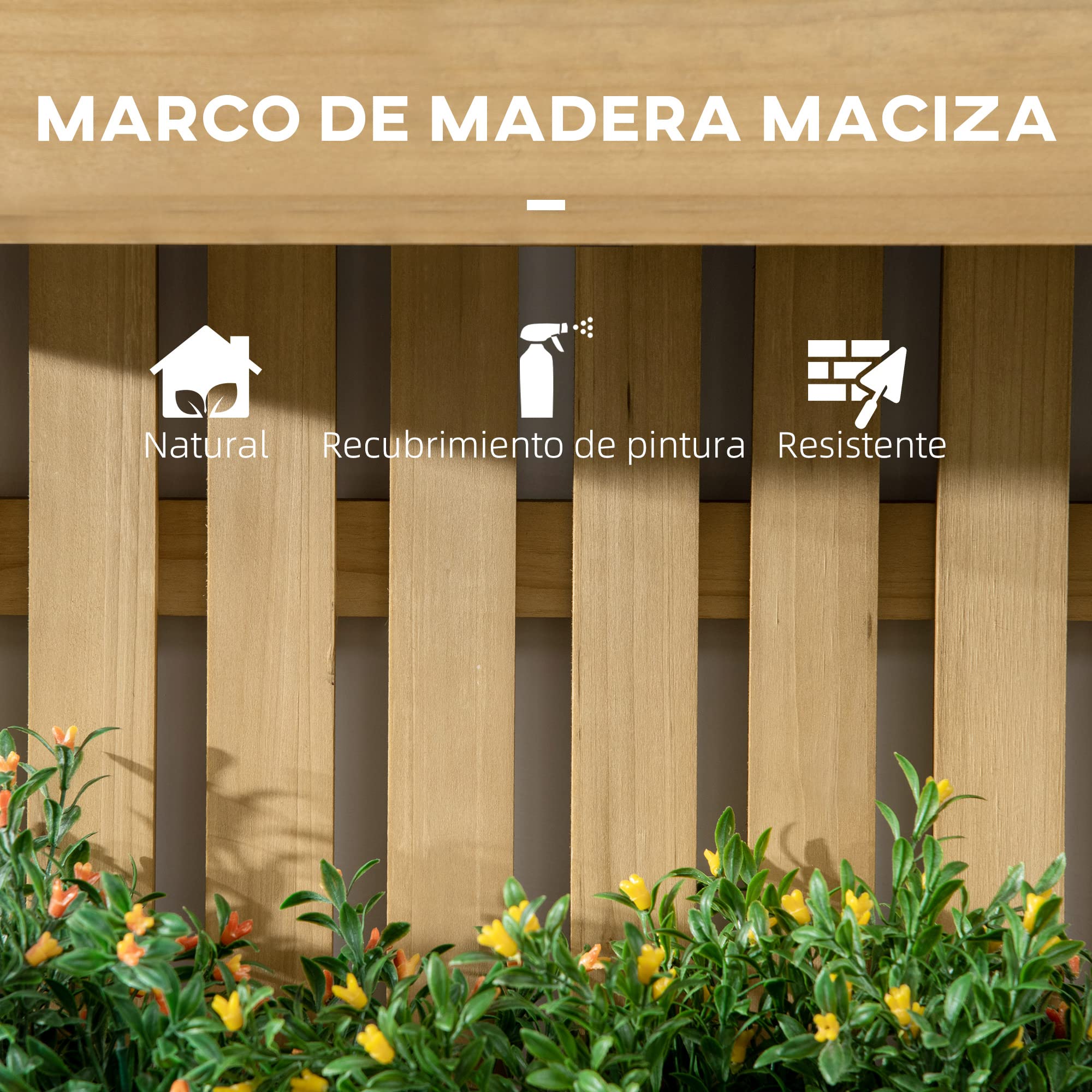 Outsunny Jardinera de Pared con Enrejado 3 Macetas 60x16x80 cm Natural | Jardinera Exterior Grande de Madera, Macetas Móviles, Orificio de Drenaje, para Exterior, Jardín, Terraza, Patio