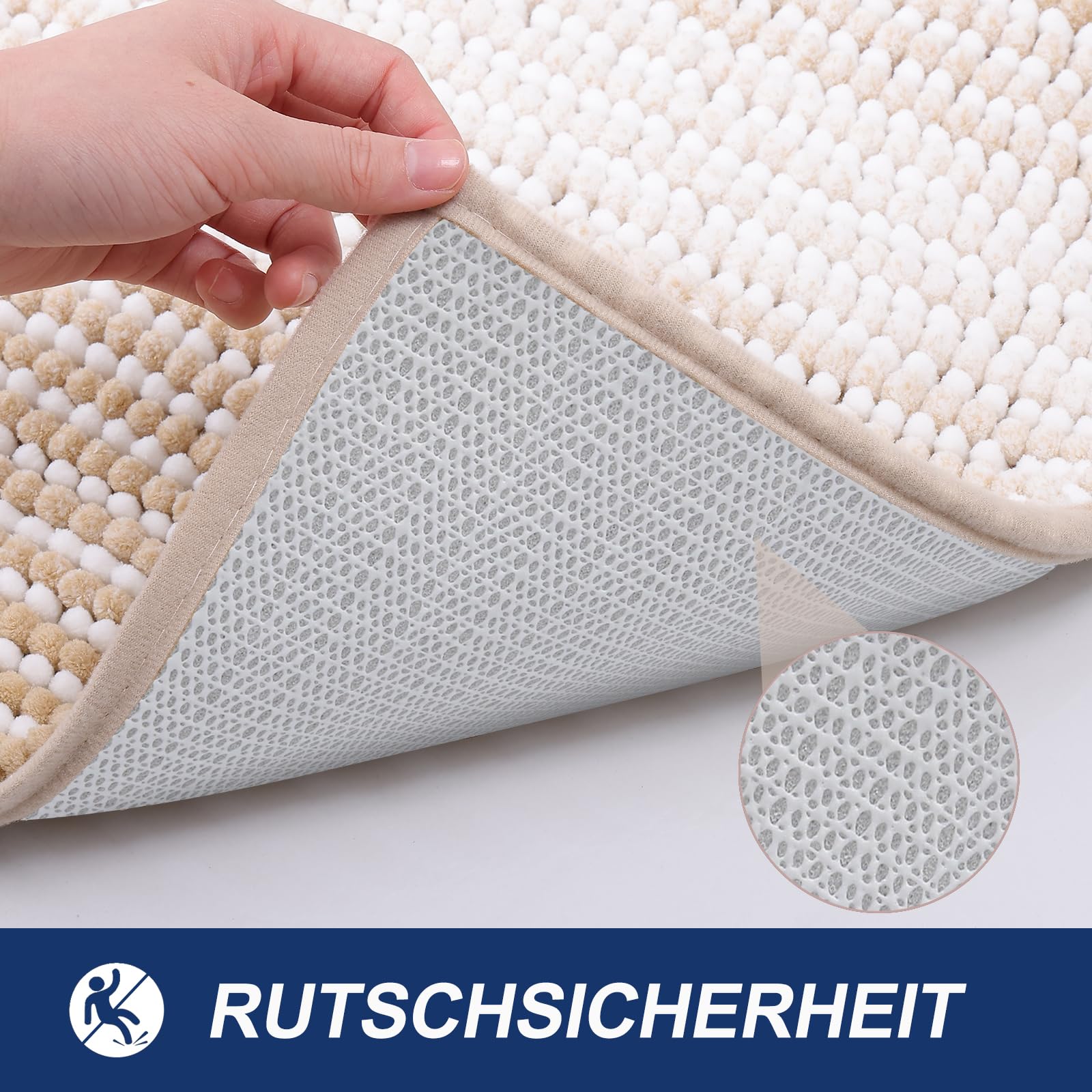 OLANLY Alfombra de baño de chenilla, suave, absorbente, antideslizante, microfibra, lavable, para baño, 60 x 120 cm, color beige