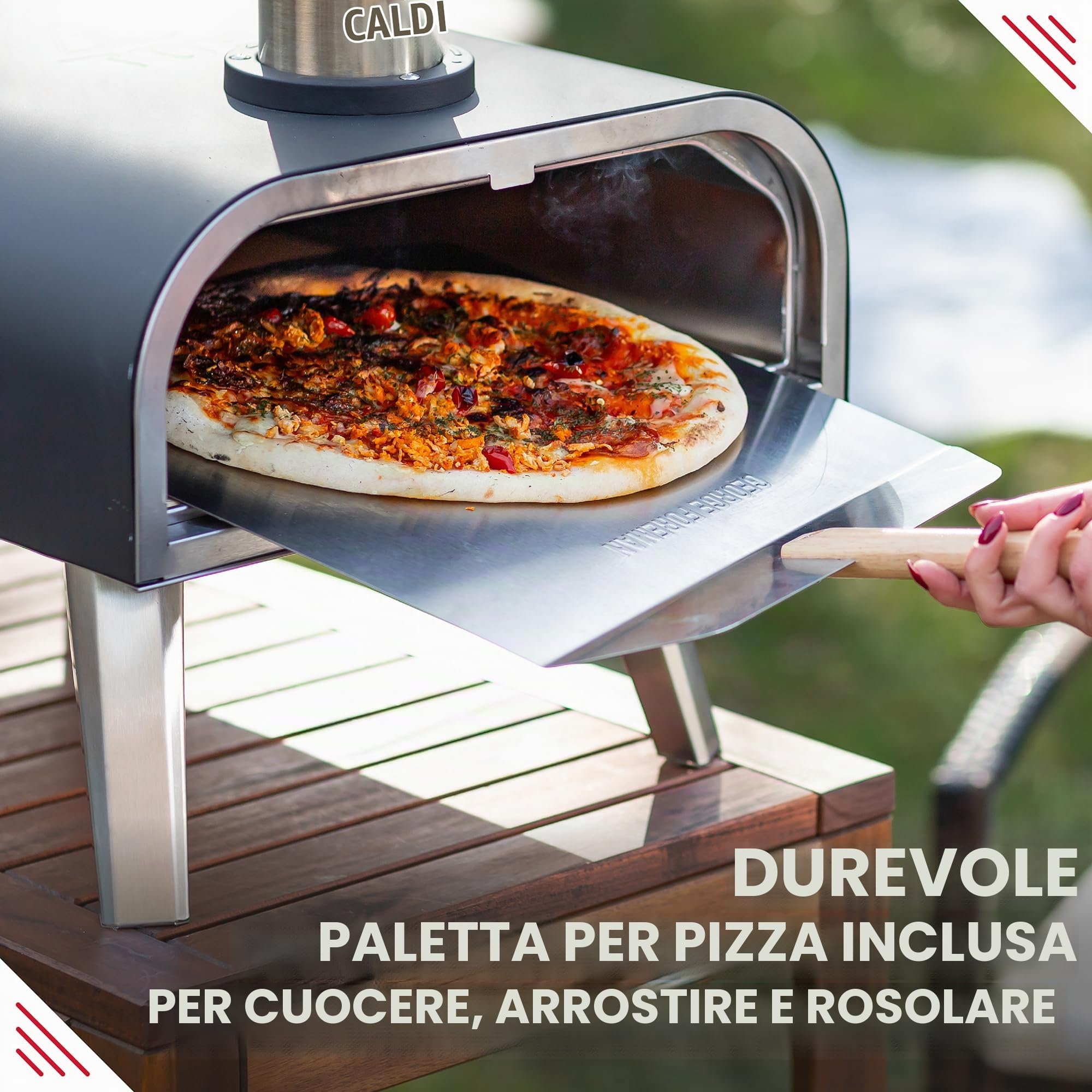 George Foreman Forno per pizza a pellet di legno portatile da esterno da 40,6 cm, nero, con pagaia e borsa per il trasporto, forno per barbecue e affumicatore, gambe pieghevoli GFWPPO2BPC