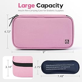 ALLCAMP Insulin Cooler Travel Case Diabetic Medication Cooler with 4 Ice Pack - Medical Cooler Bag Portable and Reusable(Pink)