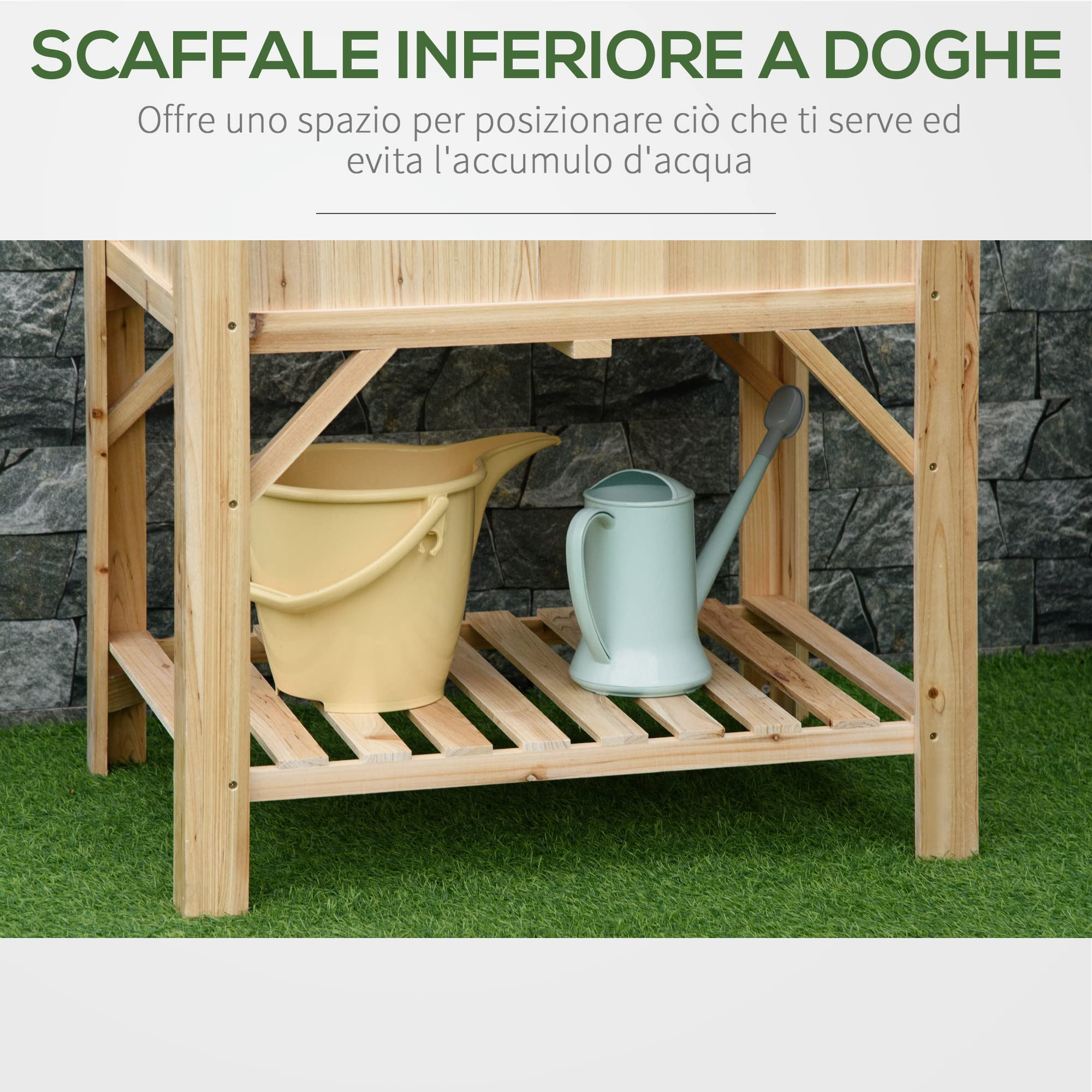 Outsunny Letto per Orto Rialzato con 6 Scomparti, Fioriera da Esterno Portapiante in Legno di Abete, 78.5x58x81cm