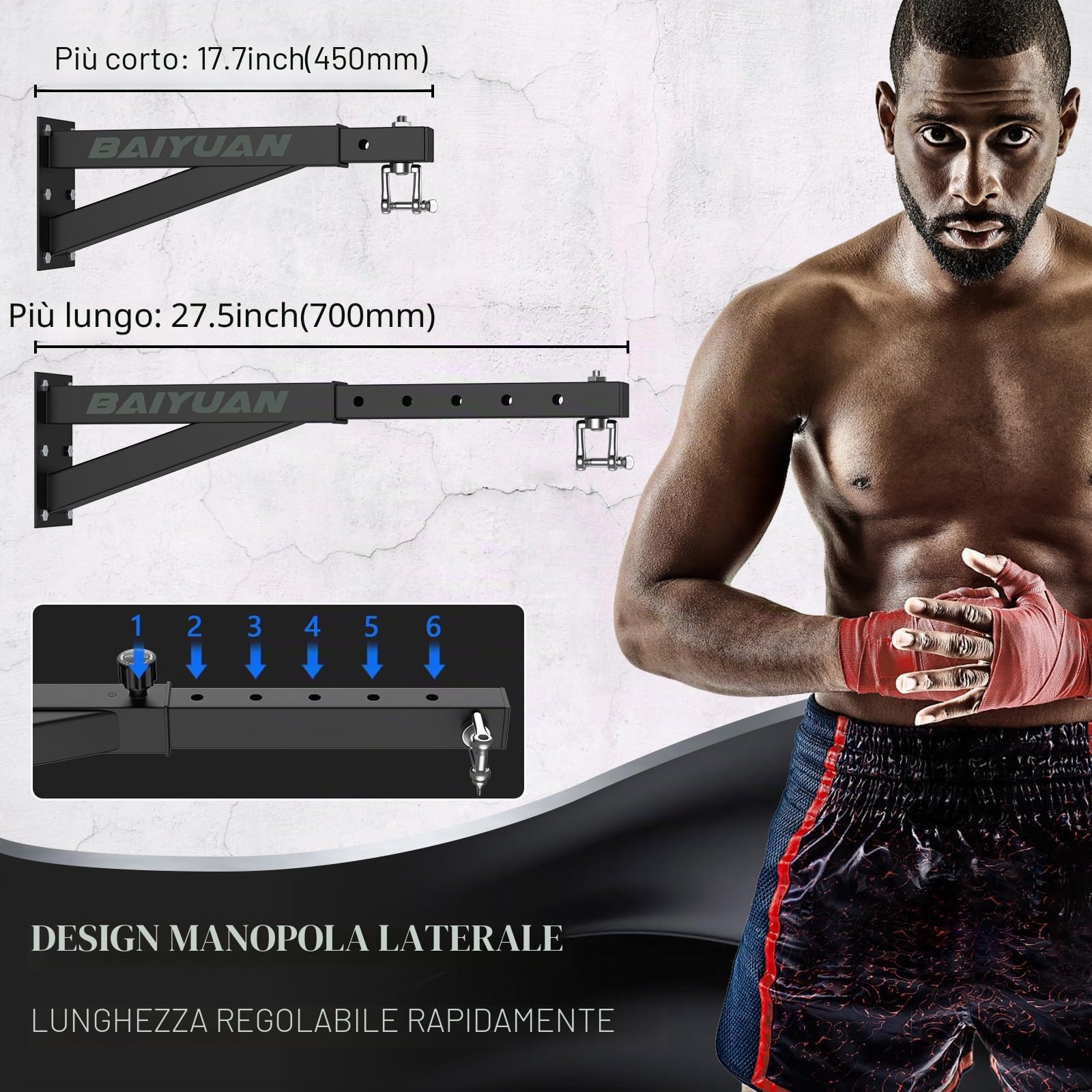 BaiYuan Gancio per Sacco, Supporto da Parete per Sacco da Boxe, Staffa da Parete Regolabile per Sacco da Boxe, per casa o Palestra, per Sacco da Kickboxing, Muay Thai, ECC. (Supporta Fino a 363 kg)