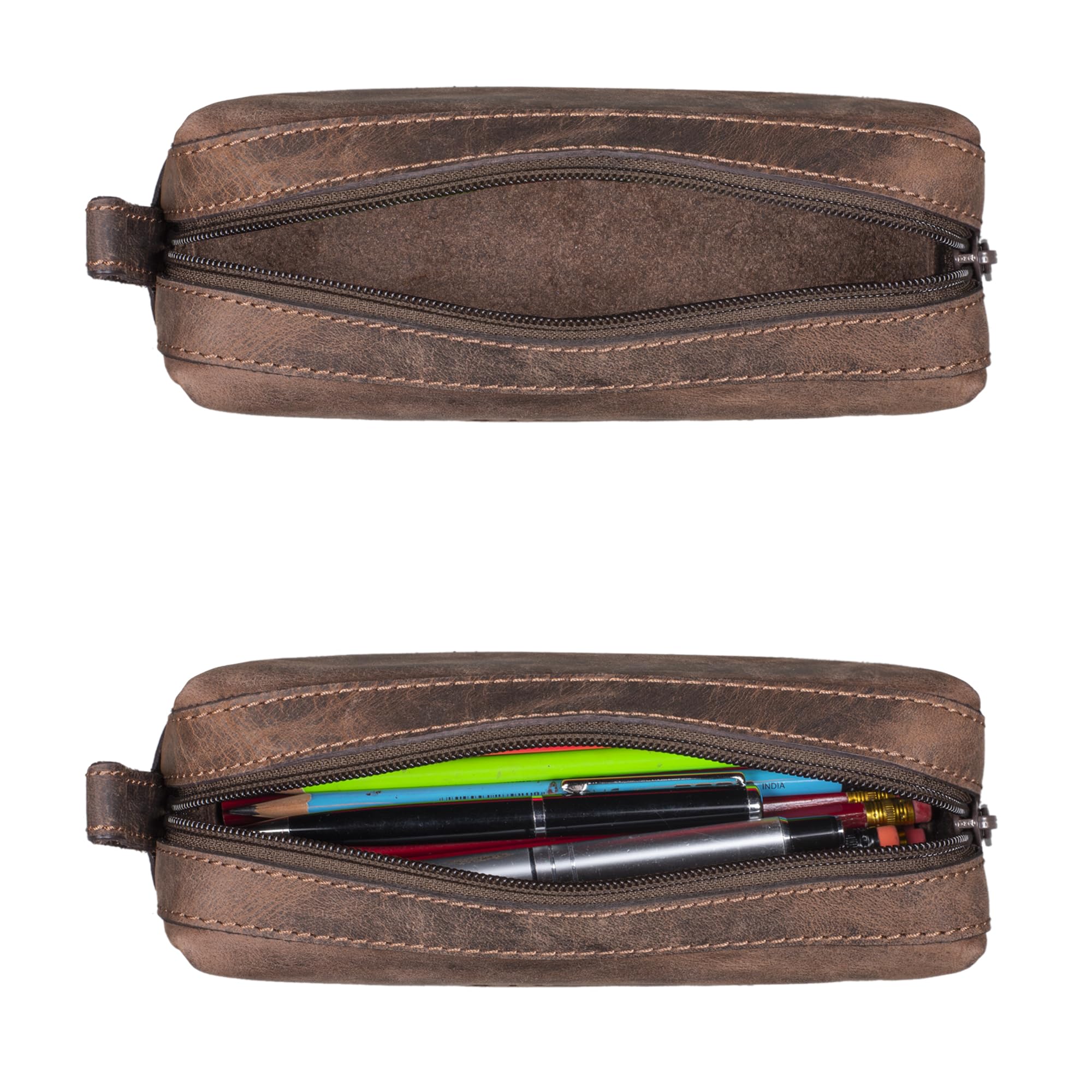 STILORD "Linus" Pencil Case Leather Pen Case Pouch Office University College Women Men Stationary Vintage Leather Colour:Veleta - Brown - Image 4