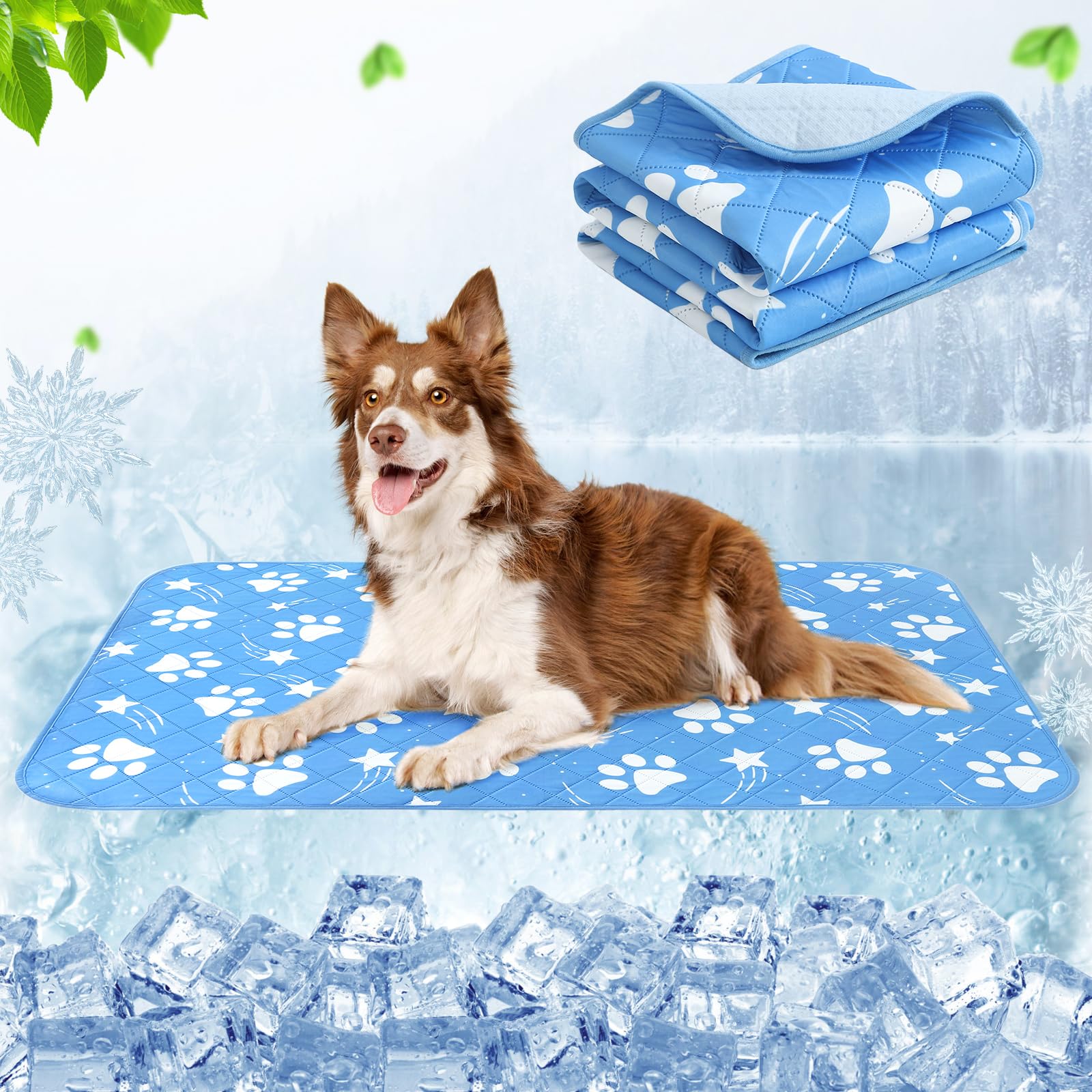 KOOLTAILDog Self Cooling Mat for Summer - Pet Sleeping Blanket Pad Kennel Reusable Washable Waterproof Breathable Dog Pee Pads, Easy Carry Mats for Crate Car Playpen,Star Blue XL