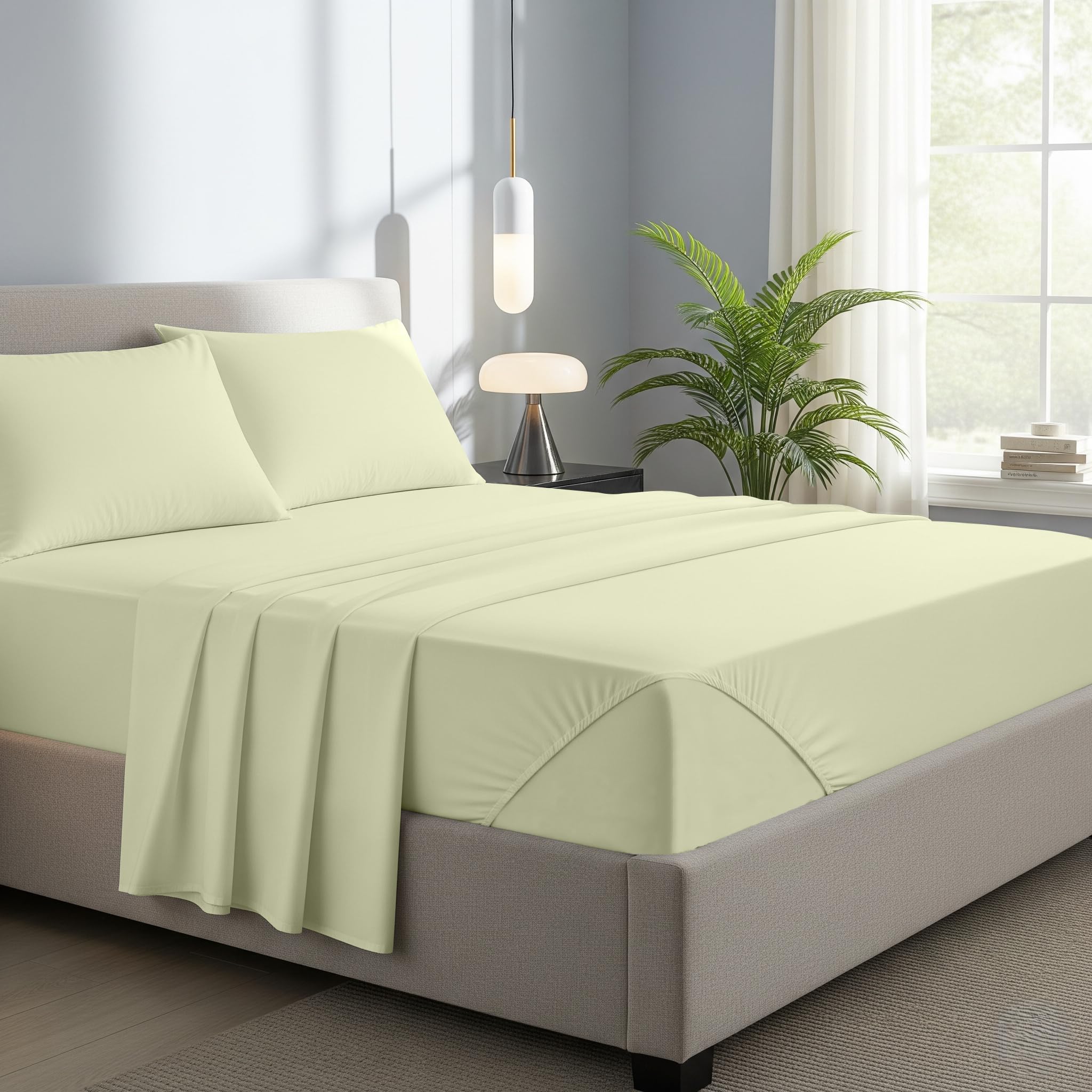 Novexa 100% Egyptian Cotton Single Fitted Sheets 400 Thread Count 40cm Deep Bed Sheet Luxury Ultra Soft Bottom Grey Fitted Bedsheets (Cream, Small Double) โ image 1