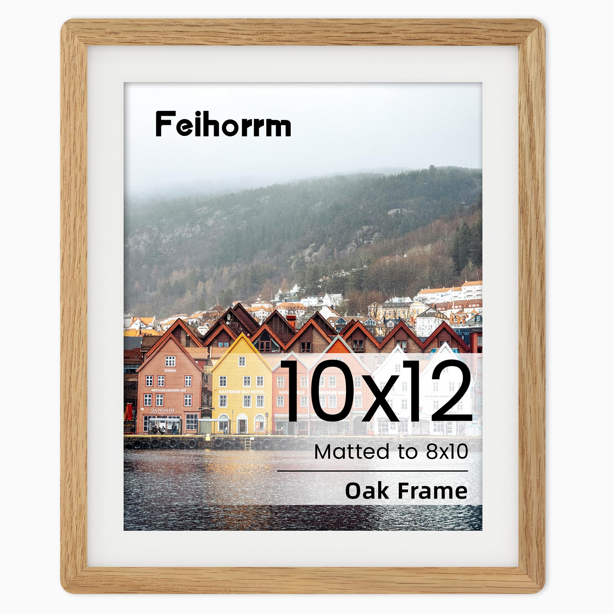 10x12 Picture Frame Natural Oak Solid Wood Photo Frame with HD Tempered Glass,Handcrafted Wooden Rounded Corner 10x12 Collage Photo Frame Matted to 8x10 Frame, Wall or Tabletop Decor