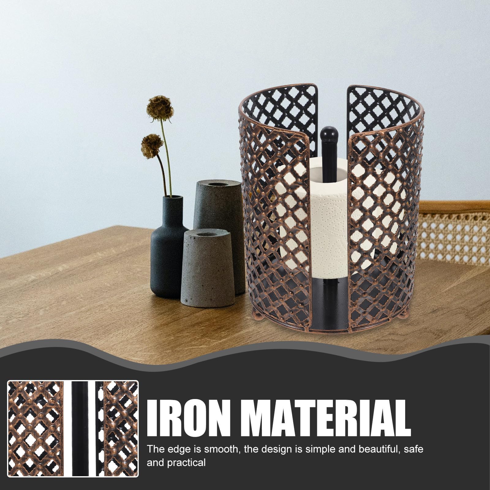 TOYANDONA Portarrollos de Papel Higiénico de Sobremesa de Hierro Borde Liso y Diseño Redondo, Soporte Fácil de Usar para Cocina y Baño Hogar