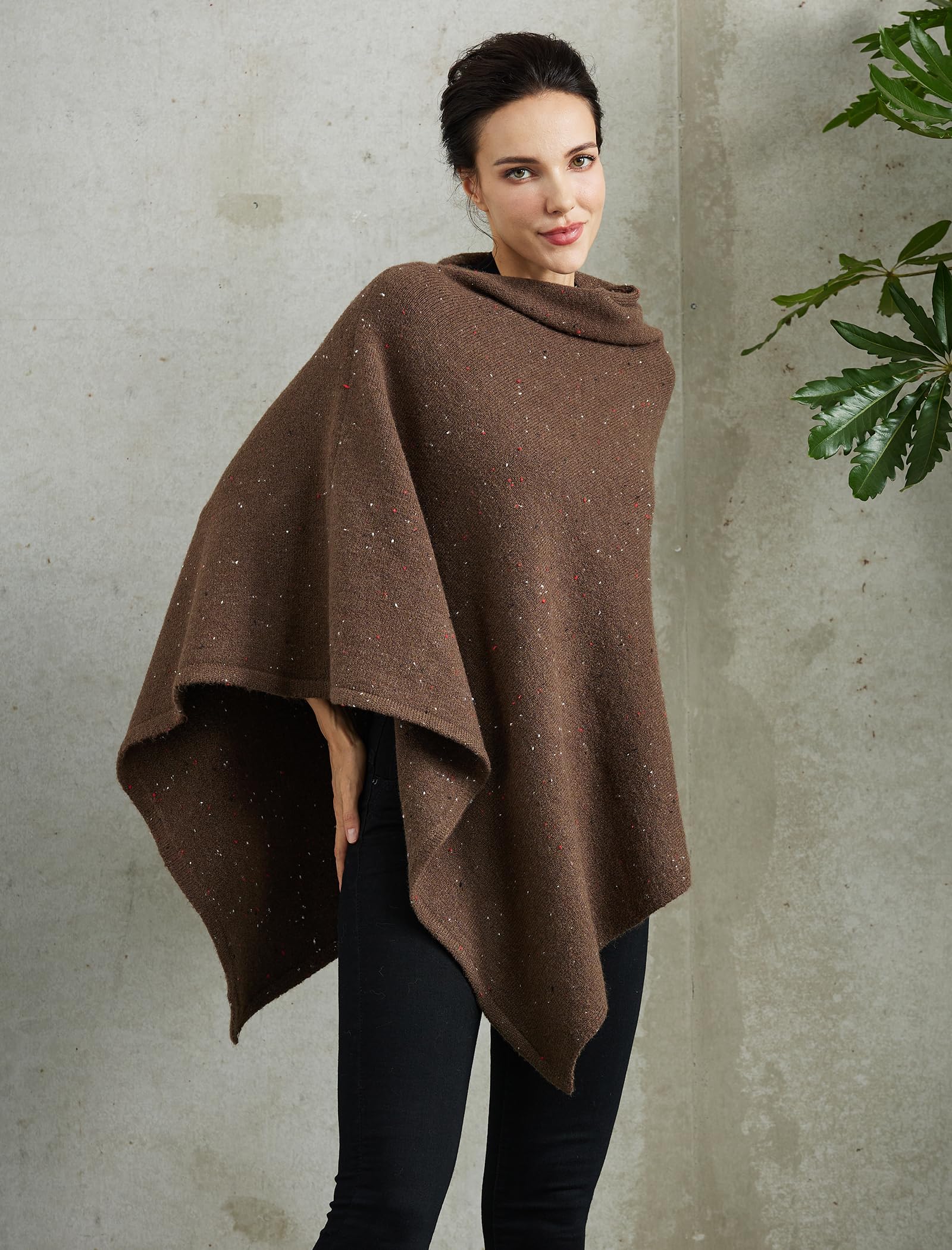 BEAUTELICATE Poncho Damen Winter Gestrickte Poncho Cape Tweed Wolle Strickponcho Elegant ärmellos Pullover Cape Asymmetrische Stola für Herbst Winter Festlich Frühling Weihnachten