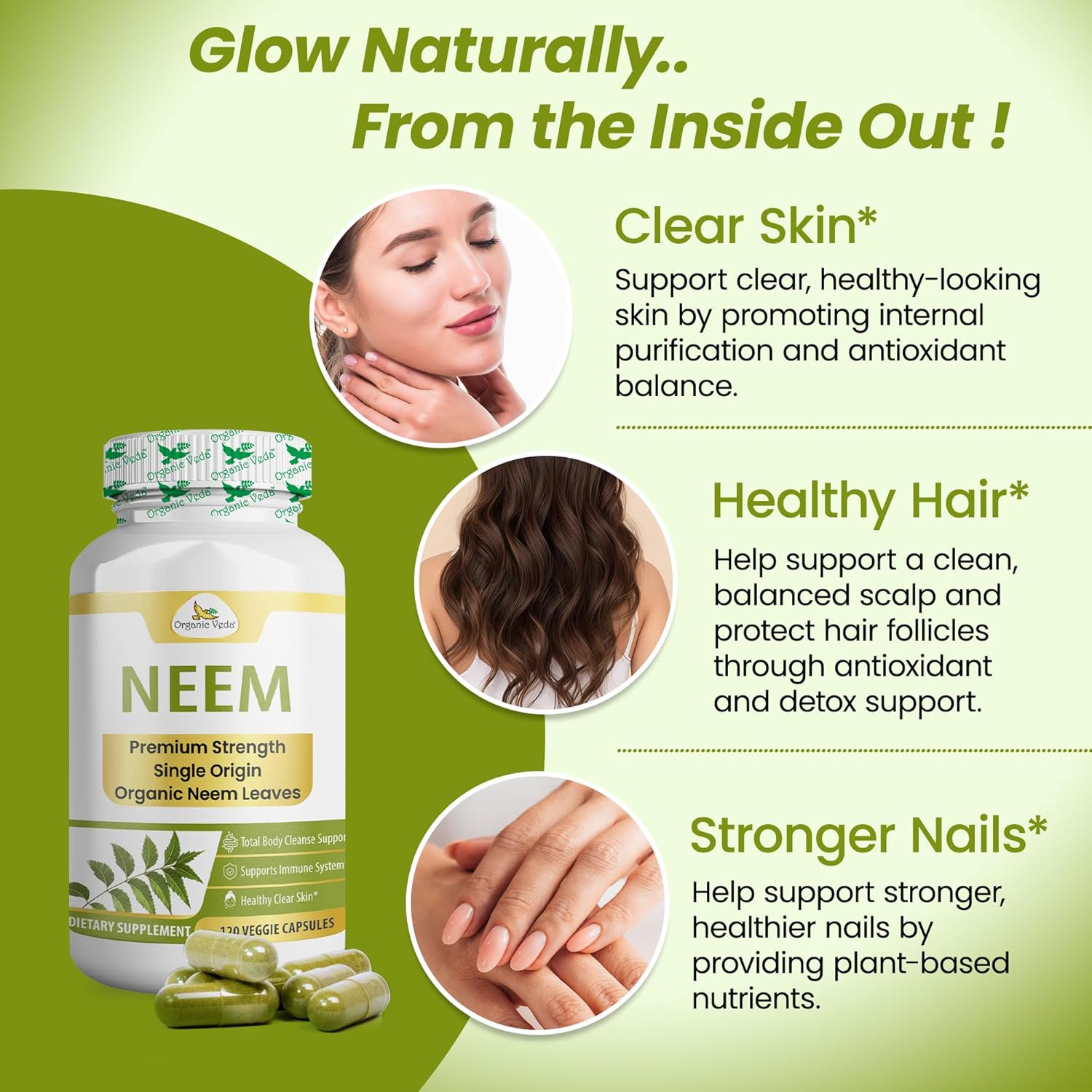 Organic Veda Neem Capsules – Herbal Supplement for Clear Skin, Immune & Gut Health For Men & Women - Single Origin True Green Neem Leaf Powder - Purifying & Cleansing Ayurveda Herb, 120 Vegan Capsules - Image 6