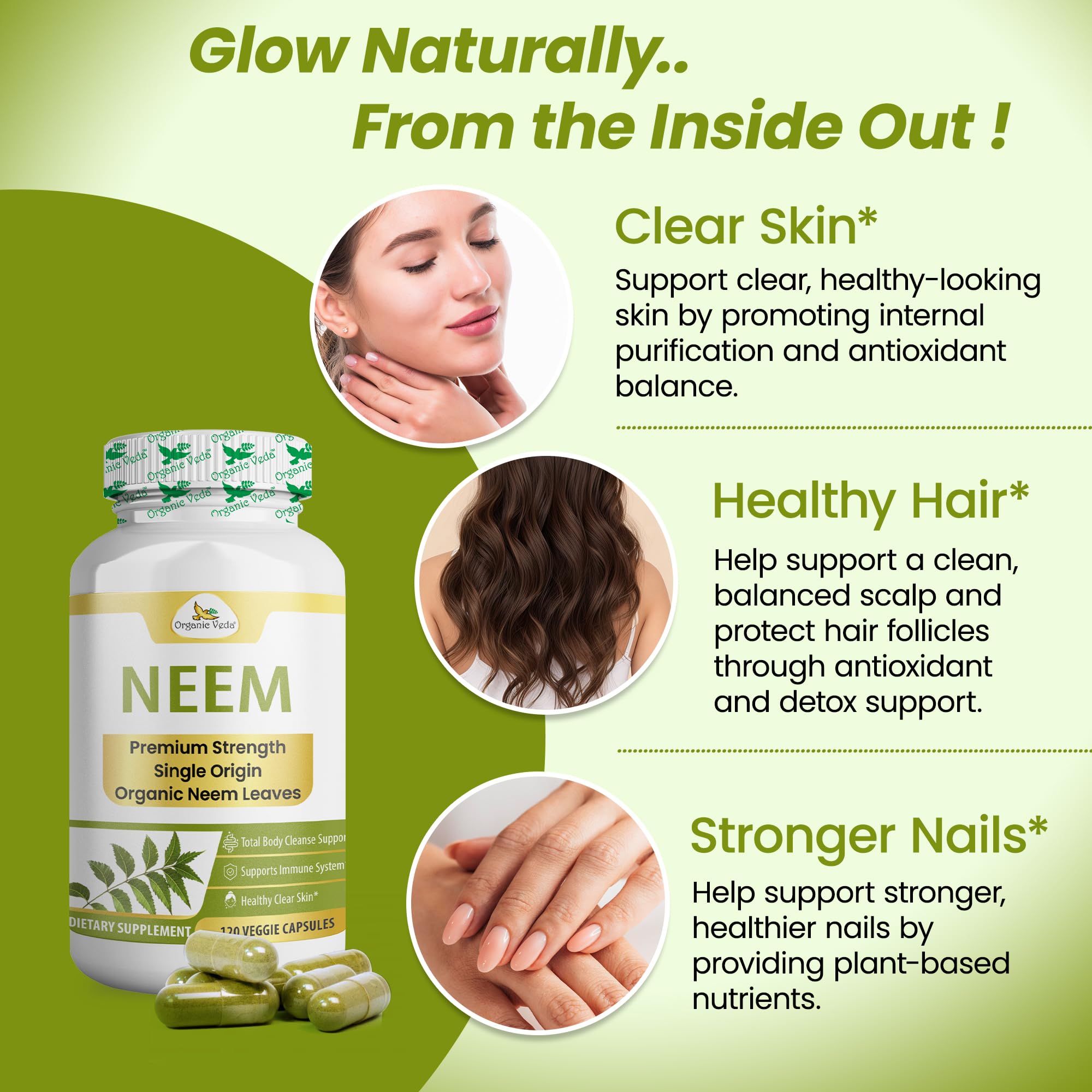 Organic Veda Neem Capsules – Herbal Supplement for Clear Skin, Immune & Gut Health For Men & Women - Single Origin True Green Neem Leaf Powder - Purifying & Cleansing Ayurveda Herb, 120 Vegan Capsules — Amazon image 6