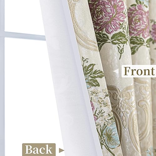 Miniatura 3 de Loom and Mill Cortinas jacquard de lujo para dormitorio, sala de estar, cortinas de estilo europeo, 2 paneles con alzapaños, elegante cortina de