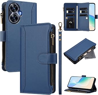 Compatible with Realme C55 Wallet Case with Card Holder, Premium PU Leather Zipper Folio Wallet RFID Blocking, 9 Card Holder Slots Zipper Pocket Handbag Cover with Realme C55 A