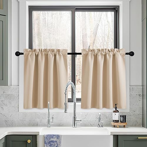 Vista 158 de NICETOWN Paneles de cortina opacas para ventanas pequeñas, con aislamiento térmico, oscurecimiento de habitación, bolsillo para barra, para cubrir