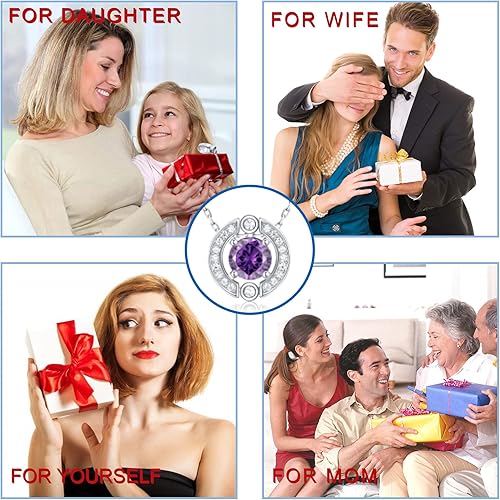 Miniatura 6 de Collar con halo de piedra natal para mujer, plata de ley, chapado en platino, piedras preciosas brillantes, corte redondo, colgante solitario