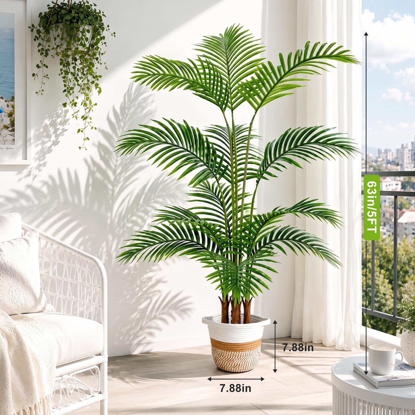 NZQXJXZ Palmera Artificial 160 cm con Cesta de Algodón | Más de 10 Hojas Realistas, sin Mantenimiento, Ramas Ajustables, Ideal para Salón y Oficina