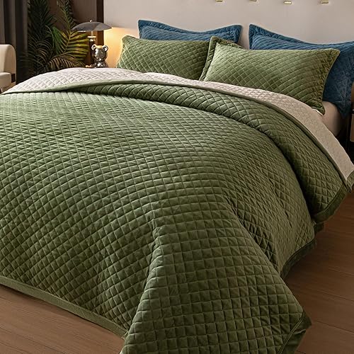 Miniatura 9 de Juego de edredón de terciopelo tamaño Queen, ropa de cama ultrasuave de 3 piezas con 2 fundas de almohada, colcha reversible ligera para todas las