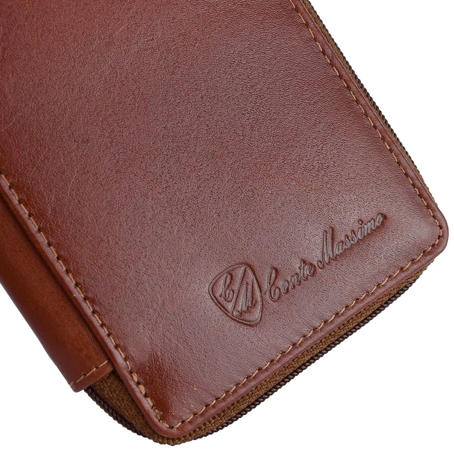 CONTE MASSIMO Porte-clés pour Homme et Femme, Cuir Véritable avec Fermeture Éclair, Crochets et Poches, avec Boîte Cadeau