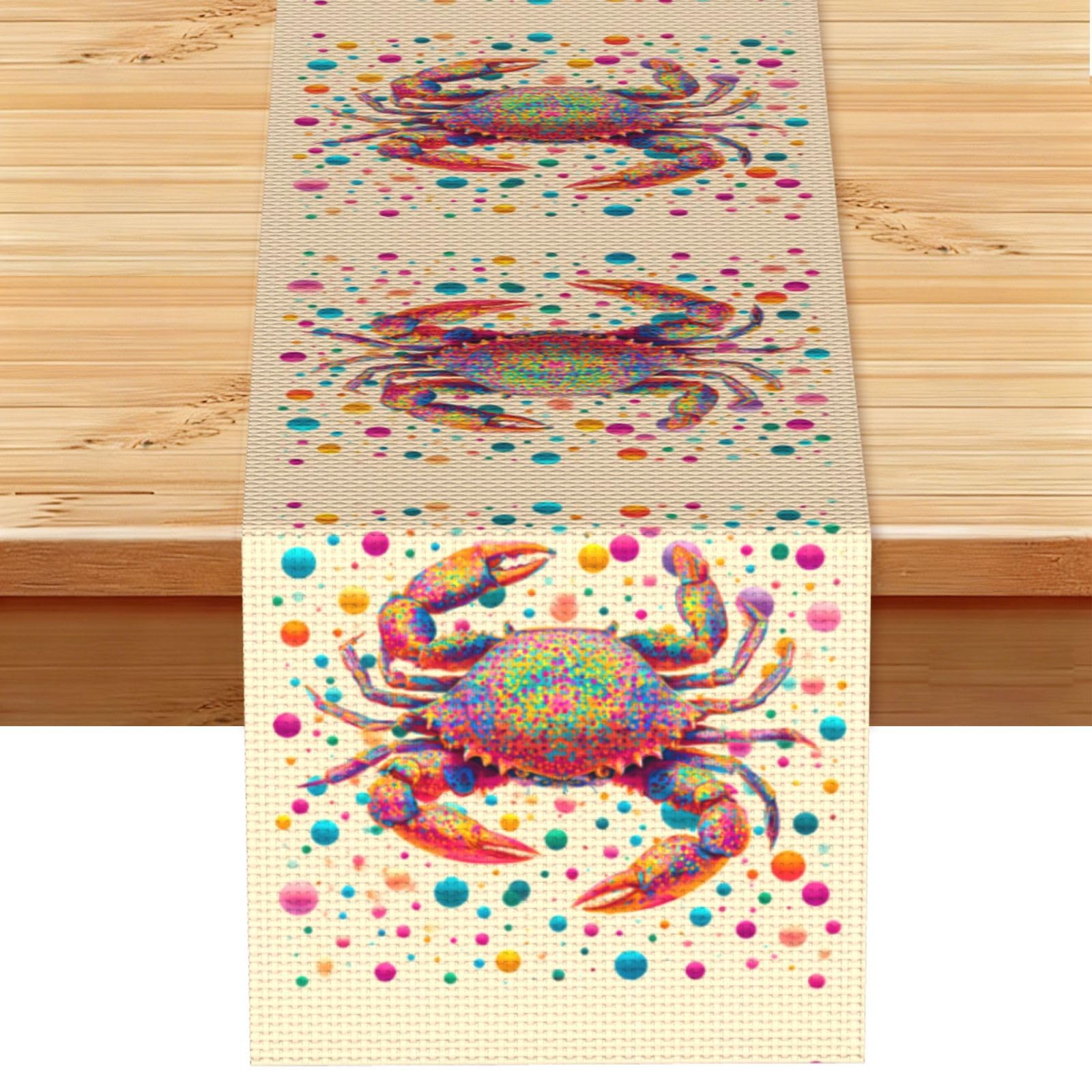 Colorful dot crab Linen Feel Table Runner Wedding Party Home Decoration