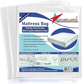 Mattress Bags for Moving Queen Size - Heavy Duty Mattress Storage Bag [2-Pack] 5 Mil Thick Plastic Waterproof Mattress Cov...