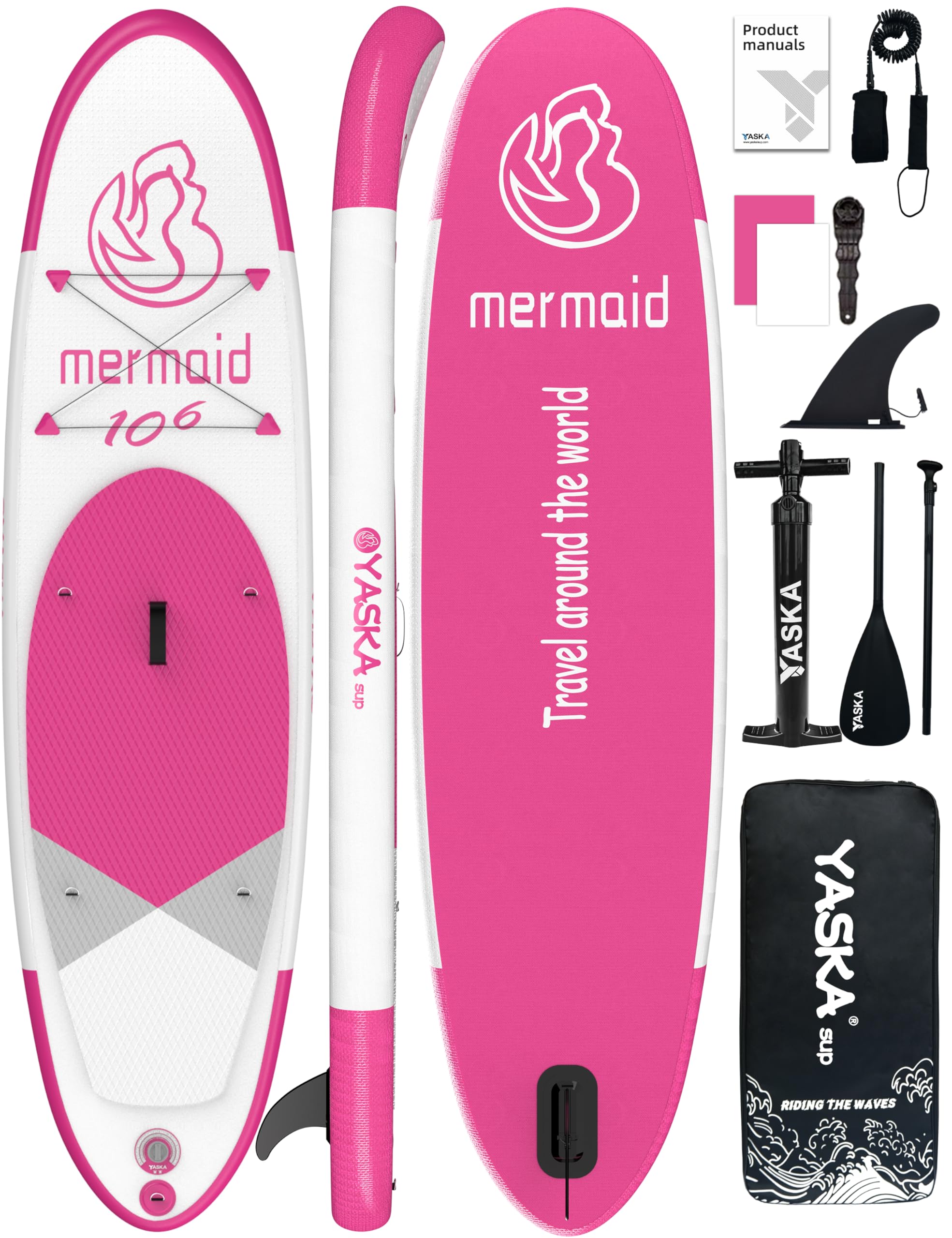 YASKA Stand Up Paddling Board Aufblasbar - Sup Board 200kg mit Zubehör,Getrankehalter,Standup Paddle Board für 2 Personen Familie