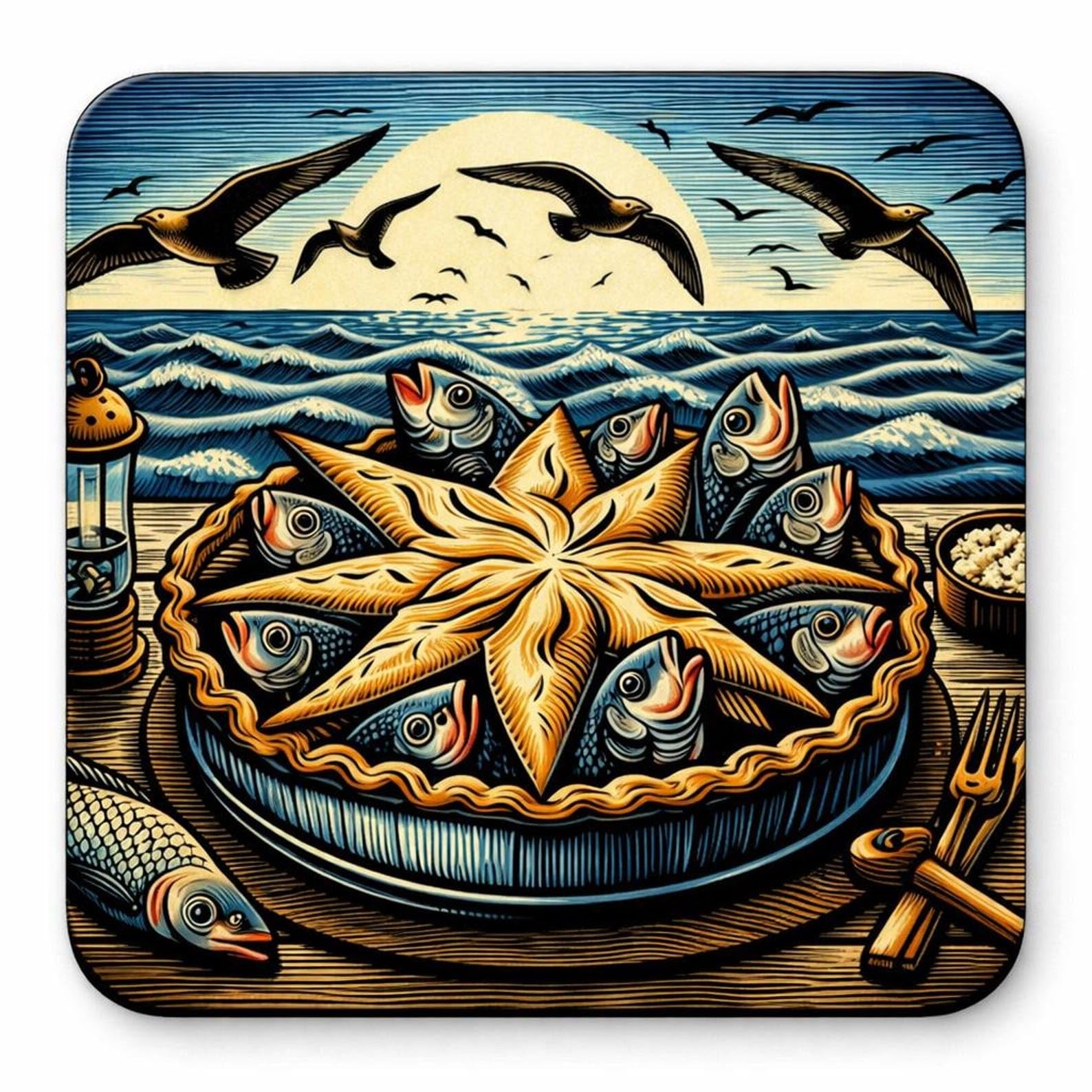 Half a Donkey Cornish themed Fish Pie cork back coaster