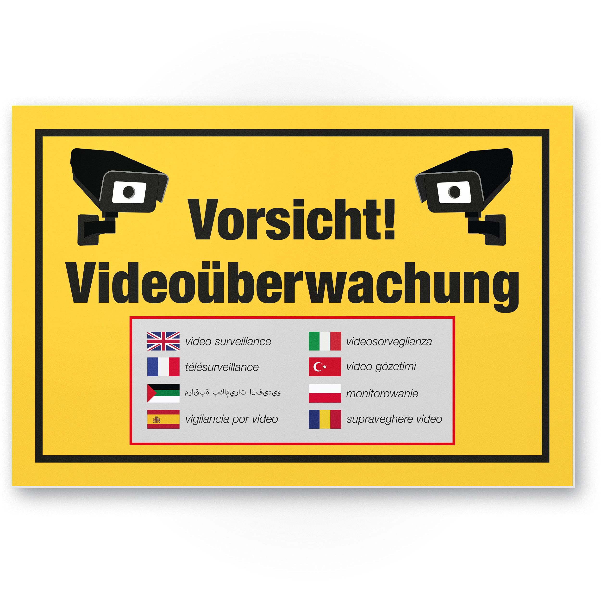 Cartello con scritta in lingua tedesca Achtung Videoüberwachungung in alluminio/Dibond 300 x 200 mm – 3 mm di spessore