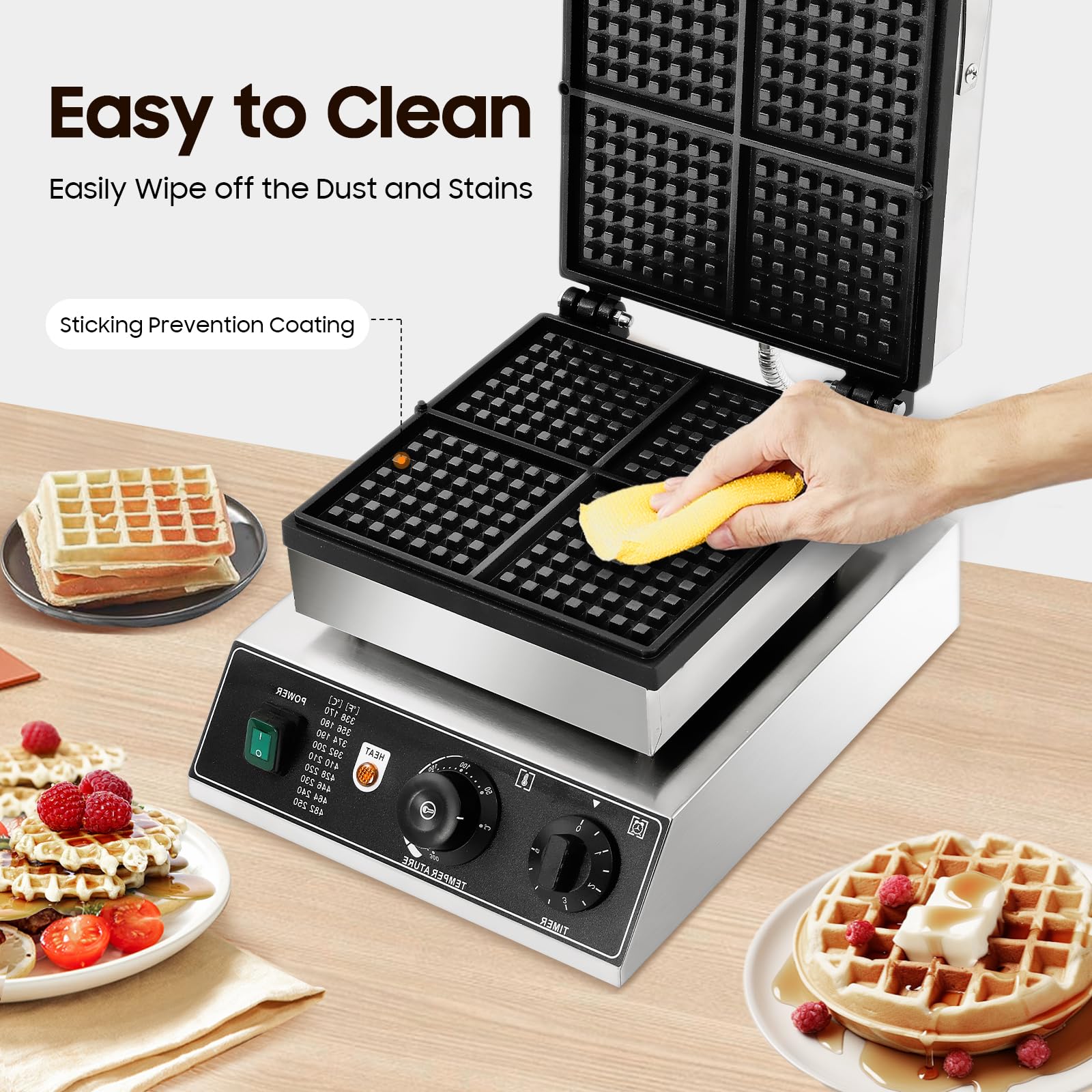 Waffle Maker - 4 Slices, Classic Belgian Waffle Maker, Electric Waffle Machine Nonstick Plates,Commercial Waffle Makeing Machine Stainless Steel Maker Baker for Home, Parties (Large)