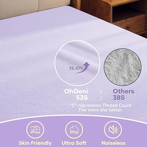 Miniatura 89 de OhGeni Protector de colchón 100% impermeable, sábana bajera con bolsillos profundos, material suave transpirable sin ruido de alta calidad, funda de