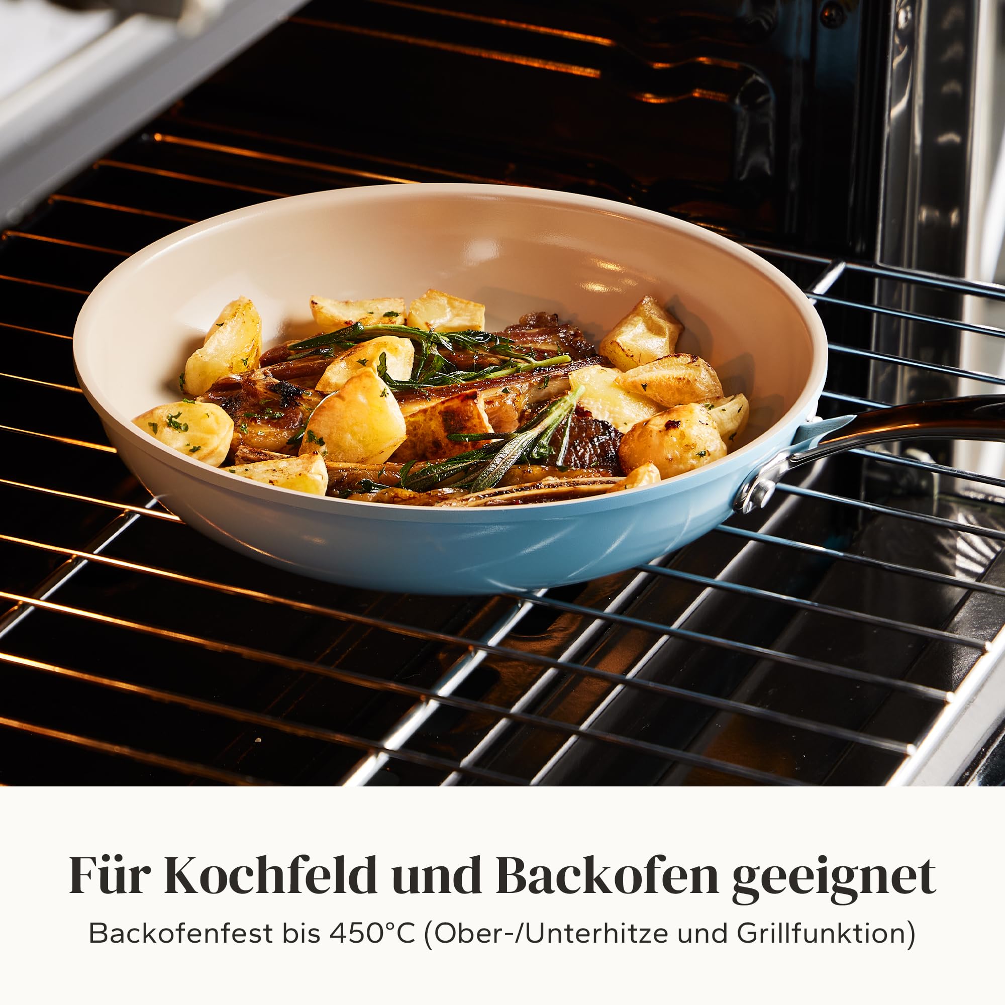 Redchef Pfanne Induktion 24cm, Antihaft Beschichtung Keramikbeschichtung Bratpfannen mit Edelstahlgriff, PTFE-frei PFOA-frei PFAS-frei, Backofenfest, Spülmaschinenfest, Blau