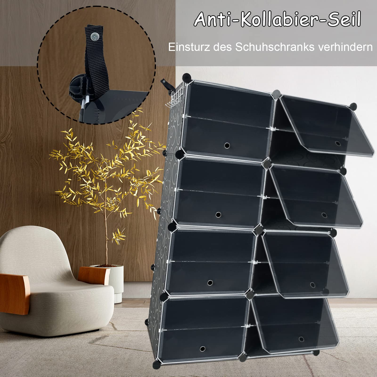 Scarpiera Fai Da Te In Plastica 163x124x32cm - 32 Scomparti, Nero, Portata 10kg Per Scomparto - Foto 14