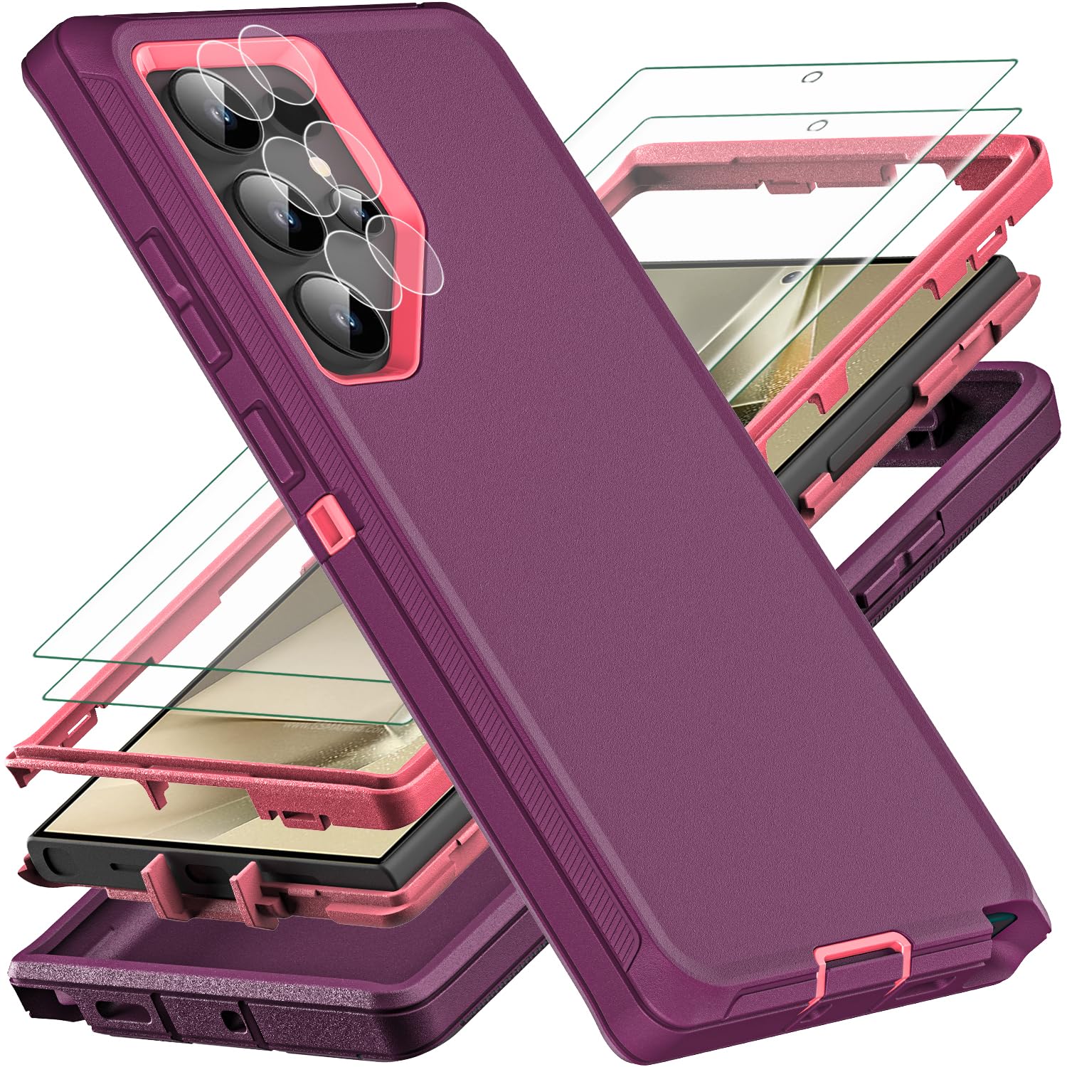 YKHJKLEC for Samsung Galaxy S24 Ultra Case, with 2Pcs [Self Healing Flexible TPU Screen Protector & Camera Lens Protector] Military Grade 3 in 1 Heavy