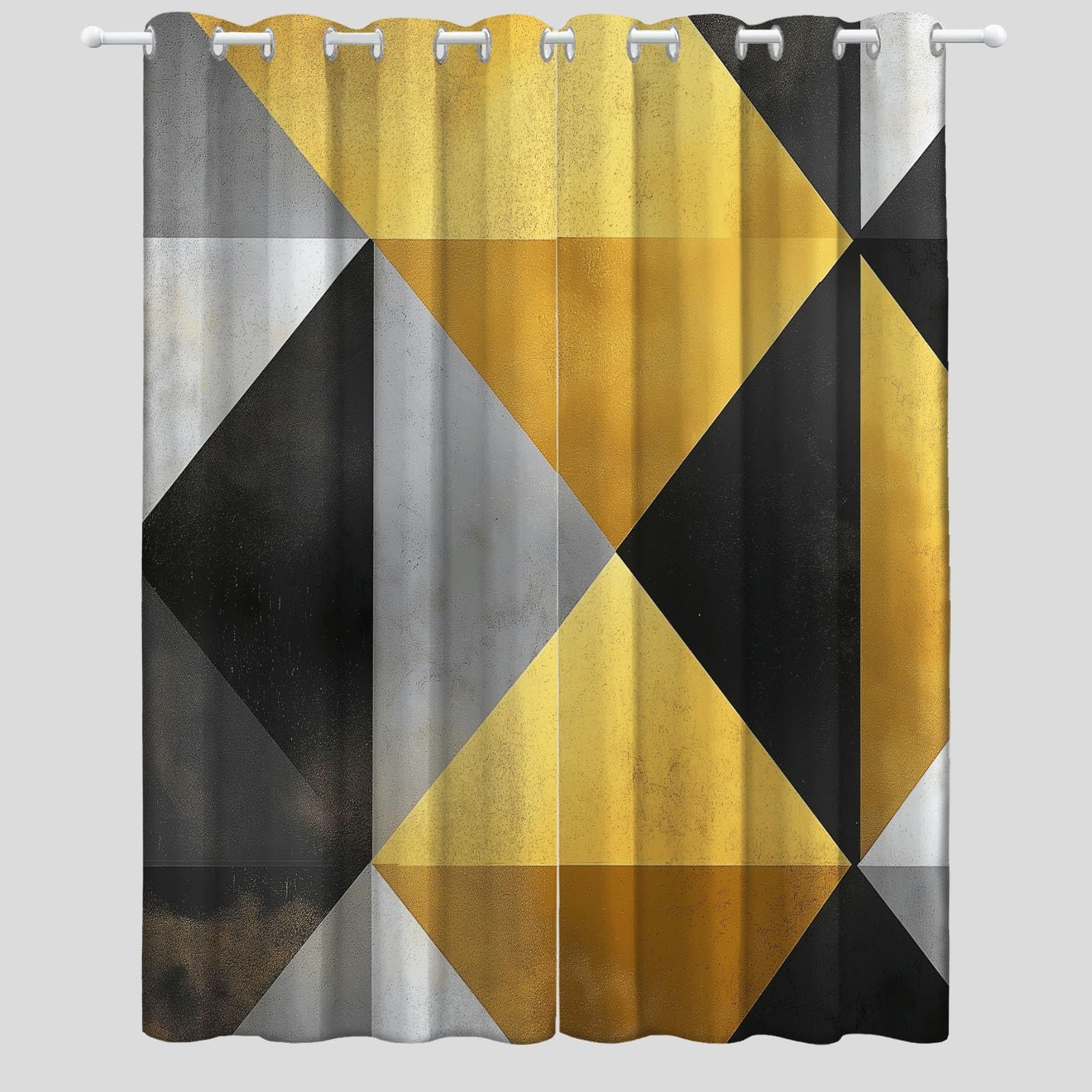 Rideaux Isolants 110L X 215H cm (2 Panneaux), Design Triangles géométriques Abstraits Tenture Opaque Anti-Chaleur pour Chambre Principale, Or Gris