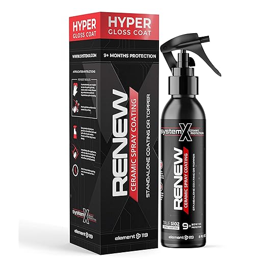 System X Renew Ceramic Spray Coating - Ultra Hydrophobic DIY Ceramic Nano Coat - Super Slick Finish & Feel - Superior to Wax & Polymer Sealants - 9+ months of True SiO2 Paint Protection (16.9 FL OZ)
