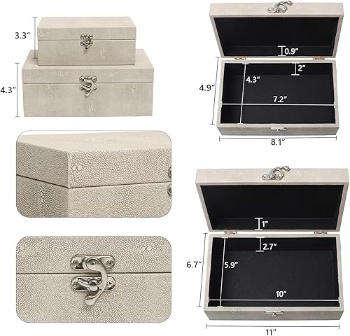Miniatura 2 de Juego de 2 cajas de almacenamiento decorativas de piel sintética Shagreen, color marfil