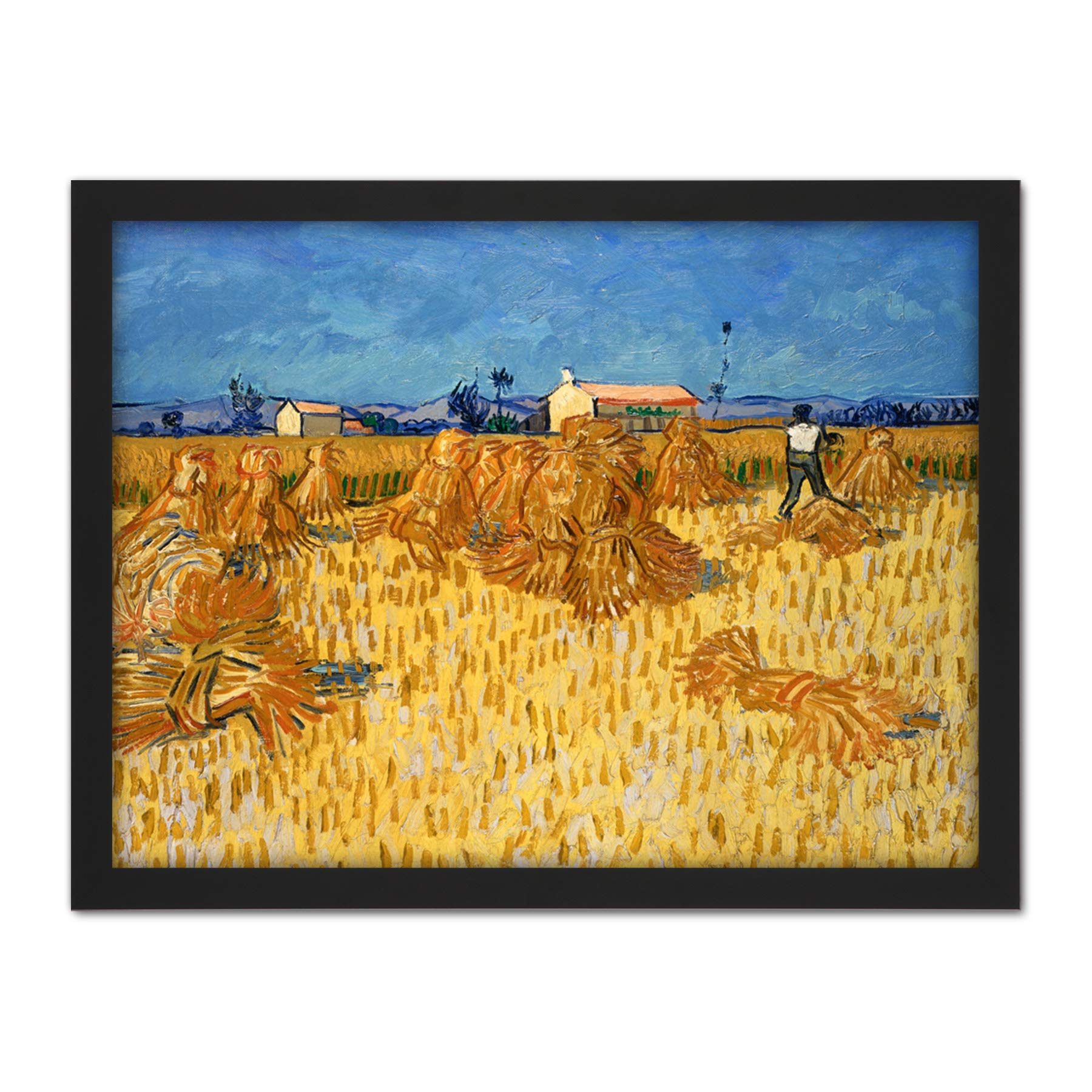 Van Gogh Corn Harvest Provence Painting Artwork Framed Wall Art Print 18X24 Inch