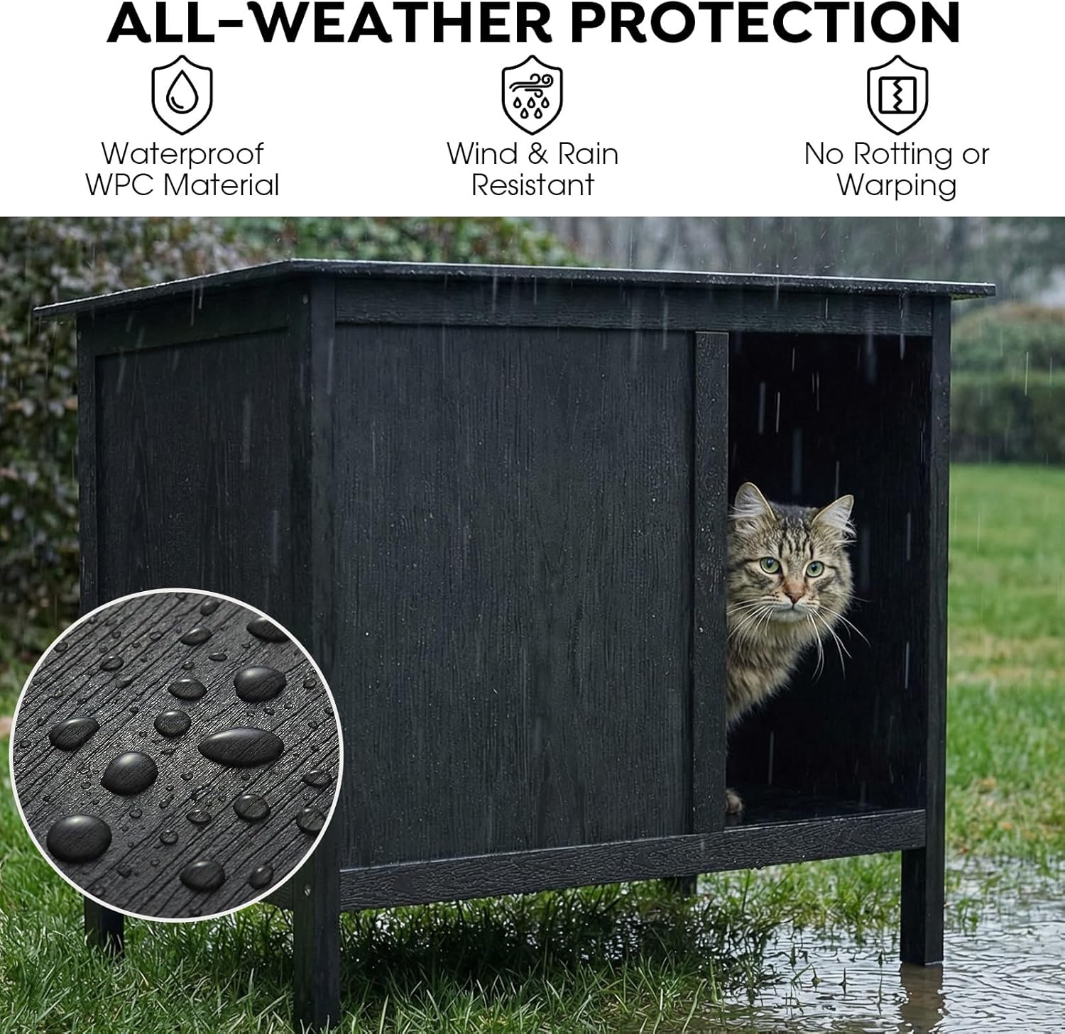 Veehoo Outdoor Cat Feeding Station, Cat Shelter Outdoor Weatherproof with 2 Entrances, Elevated Waterproof Feral Stray Cats House for Food and Water