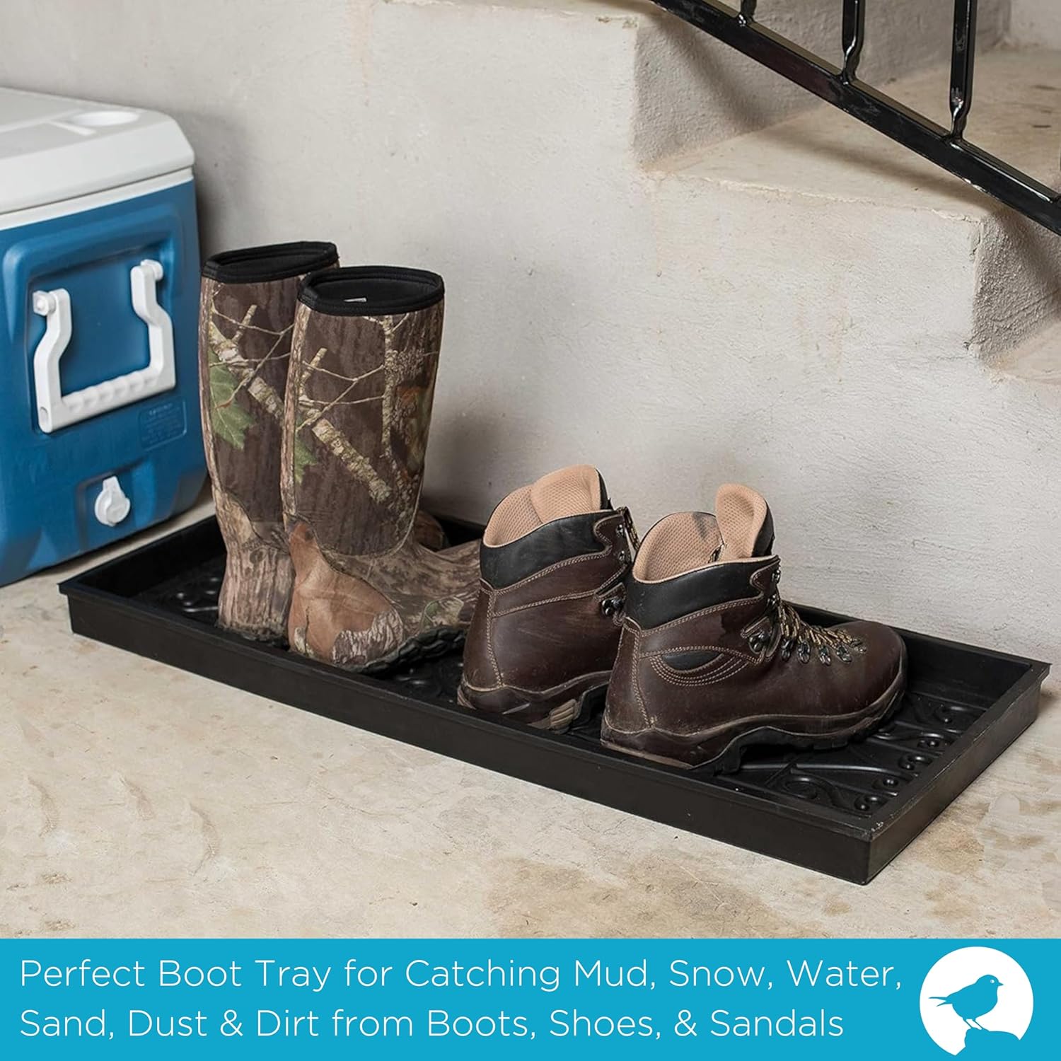 BIRDROCK HOME Rubber Boot Tray | 34 inch Decorative Boot Tray | Waterproof for All Weather Indoor or Outdoor Use | Dog Bowl Tray