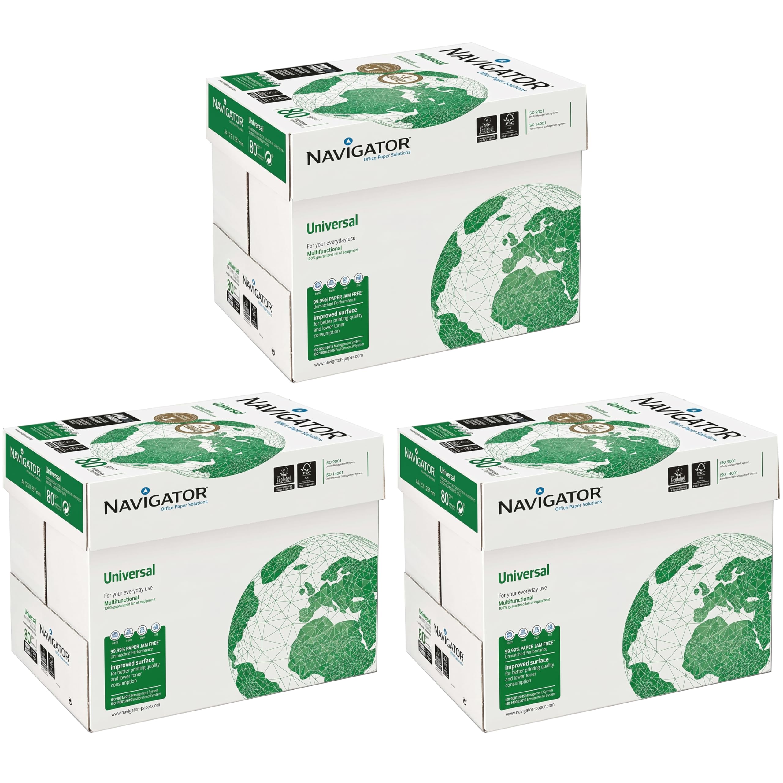 Navigator Universal Carta Premium per ufficio, Formato A4, 80 gr, Confezione da 15 risme da 500 Fogli